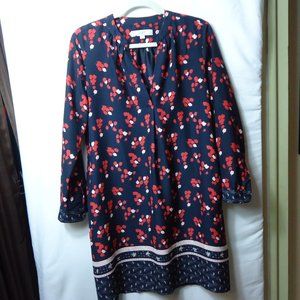 LOFT Petite Blue & Red Floral Tulips V Neck Shift Dress